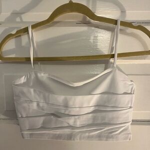 Susana Monaco White Spaghetti Strap Pleated Crop Top